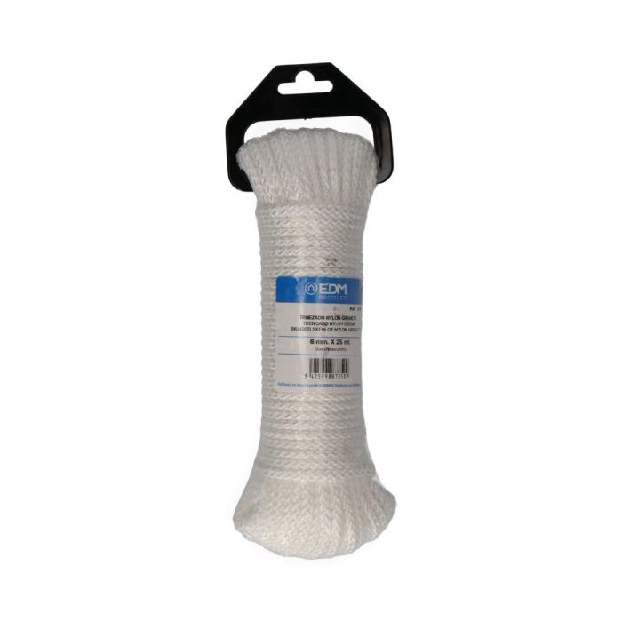 Edm Cuerda trenzada nylon blanco granate, calibre 6 mm x 25 m, madeja trenzada 1 Edm Cuerda trenzada nylon blanco granate, calibre 6 mm x 25 m, madeja trenzada 1