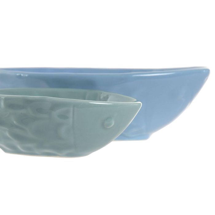 DKD Home Decor Hangzhou design 26a Centro Mesa Mediterráneo Azul Turquesa Gres Set de 2 Piezas 13 x 5.5 x 24 cm