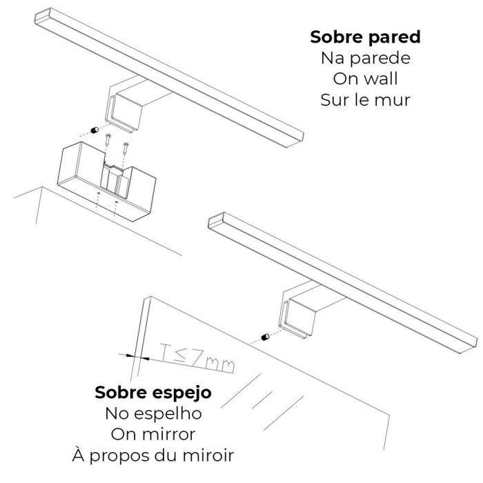 Lámpara led de pared y espejo 12w 1.270lm 4.000k, luz día 60x12,8x5,10cm edm 3