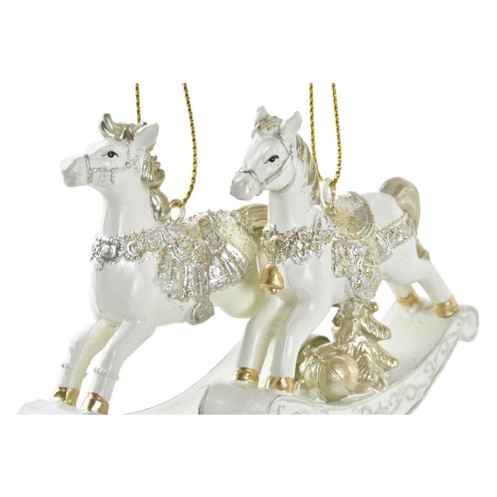 DKD Home Decor Adorno Colgante Navidad Caballo Moderno Resina Crema Dorado 2x8x8 cm (LaxAnxAl) Set 12 Unidades 1