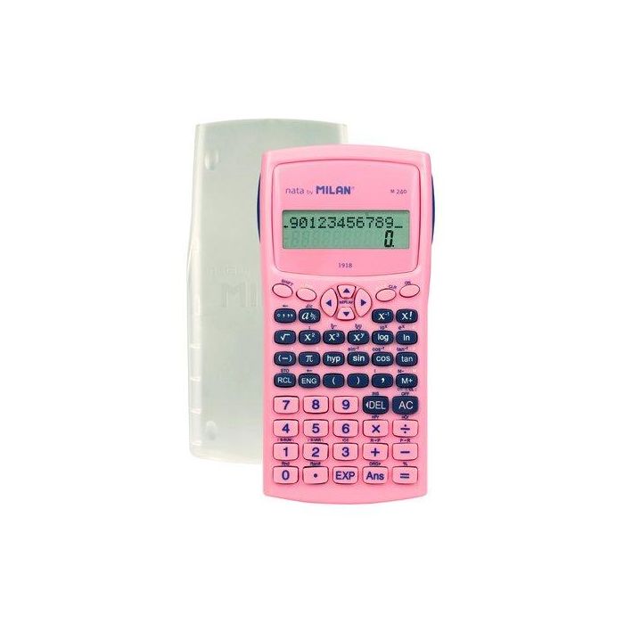 Milán Calculadora Científica M240 Serie 1918 Rosa - 240 Funciones, Pantalla 2 Líneas, Incluye Carcasa Protectora
