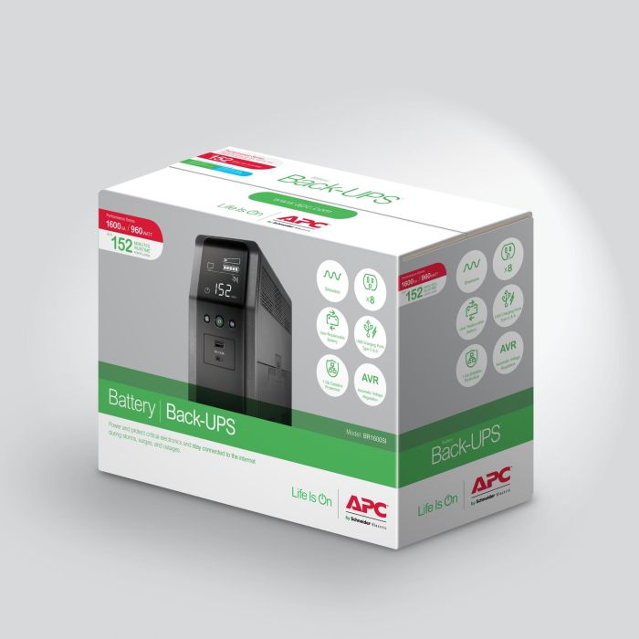 APC BR1600SI Sistema de Alimentación Ininterrumpida (UPS) Línea Interactiva 1.6kVA 960W 8 Salidas AC 11 APC BR1600SI Sistema de Alimentación Ininterrumpida (UPS) Línea Interactiva 1.6kVA 960W 8 Salidas AC 11