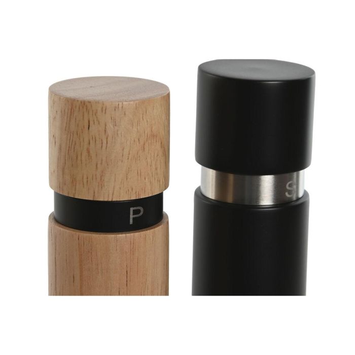 Salero y Pimentero Home ESPRIT Negro Natural Acero Inoxidable Madera de caucho 14 x 7 x 16,5 cm 3