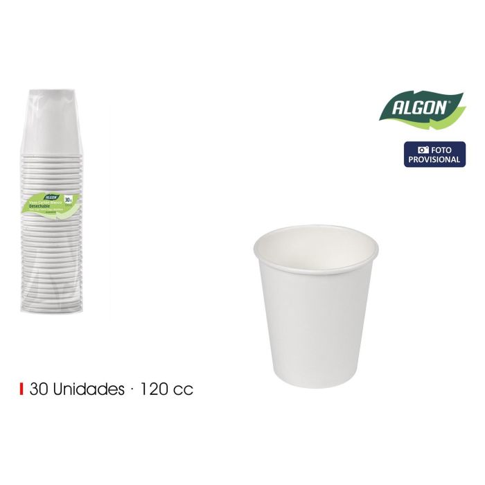 Algon Set de 30 Vasos de Cartón Blancos de 120 cc (24 Unidades) 0 Algon Set de 30 Vasos de Cartón Blancos de 120 cc (24 Unidades) 0