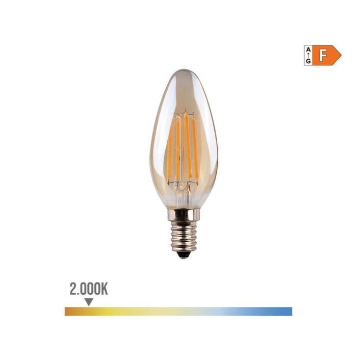 Edm Bombilla Vela LED E14 4,5W 400LM 2000K Luz Cálida Cristal Vintage Ø3,5x9,8cm