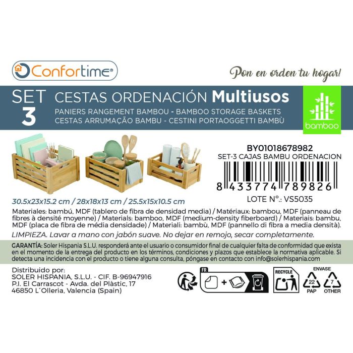Inde Set 3 Cajas Bambú Organización 30.5x23x15.2 cm y 28x18 cm (6 Unidades) 11
