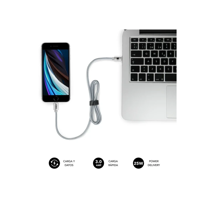 SUBBLIM CARGADOR ULTRA RAPIDO 2xUSB DE PARED PD25W+QC3.0+Cable C to C y lightning Blanco 5