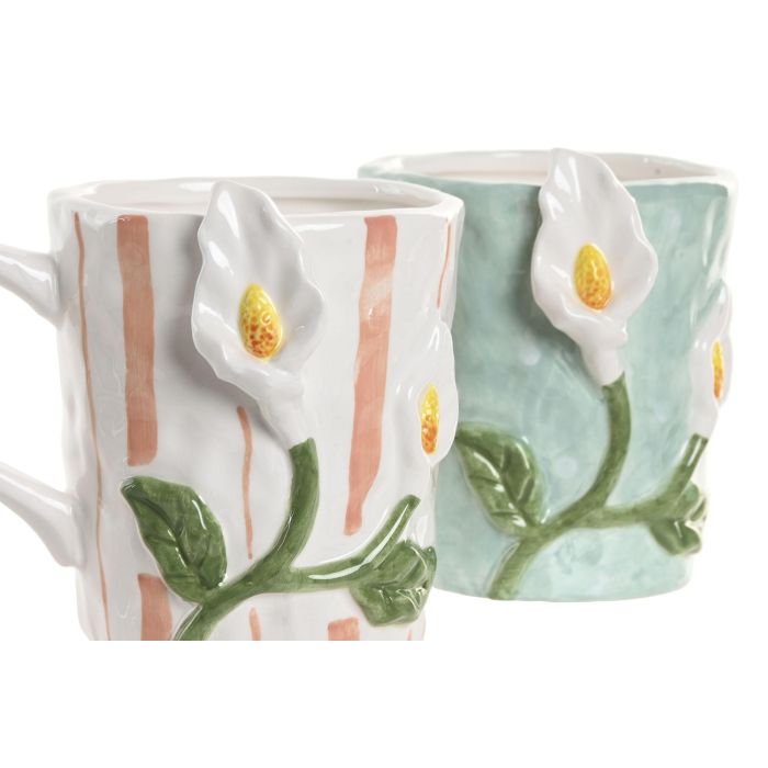Mug Shabby DKD Home Decor Blanco Azul Celeste 11.5 x 12.3 x 15.5 cm (4 Unidades) 1