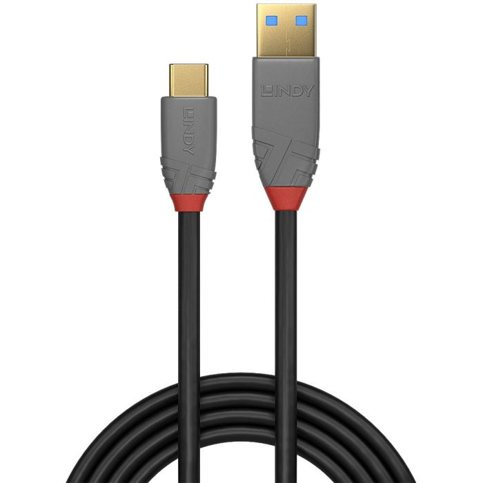 Lindy Cable USB 3.2 Tipo A a C 1.5m, 10Gbps Datos y 100W (5A) Carga Rápida, Anthra Line Profesional 1