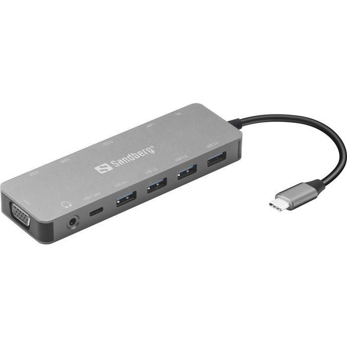 Sandberg USB-C 13-in-1 Travel Dock Estación de Conexión Universal Multiport con 2 HDMI, VGA, Ethernet, Lector SD, 100W PD 0 Sandberg USB-C 13-in-1 Travel Dock Estación de Conexión Universal Multiport con 2 HDMI, VGA, Ethernet, Lector SD, 100W PD 0