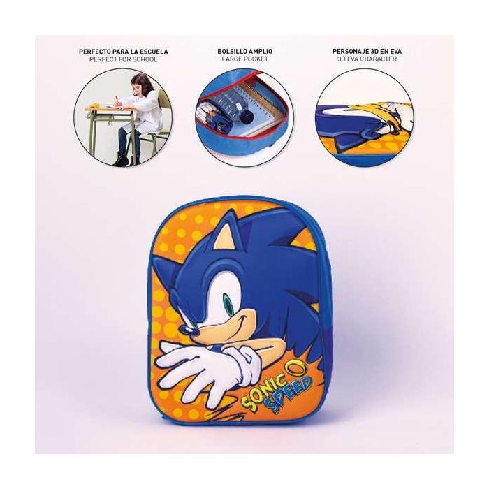 Mochila Escolar 3D Sonic Naranja Azul 25 x 31 x 9 cm 4