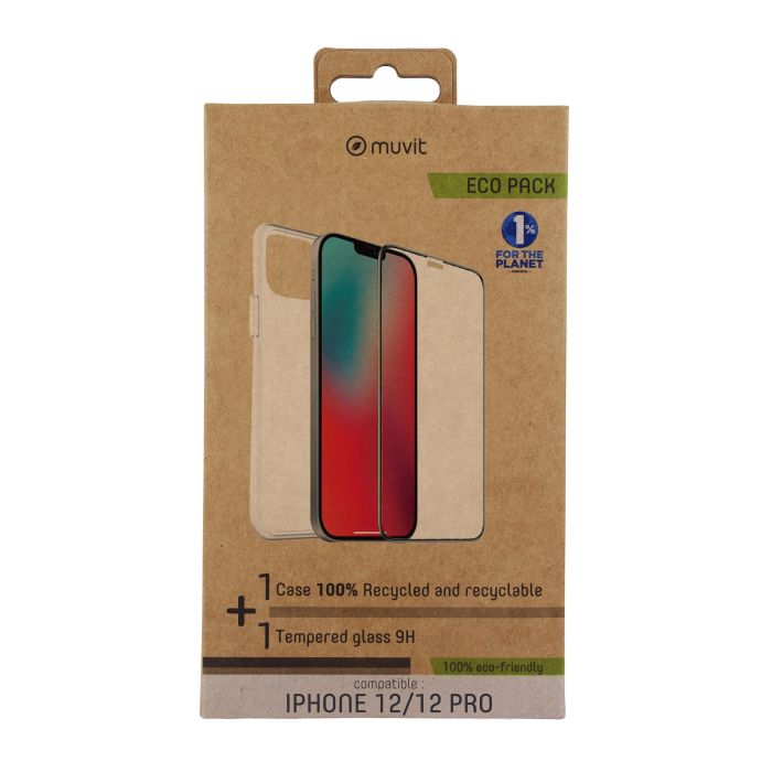 Muvit Funda y Protector de Pantalla Eco para iPhone 12/12 Pro - Pack Recycletek 100% Reciclado
