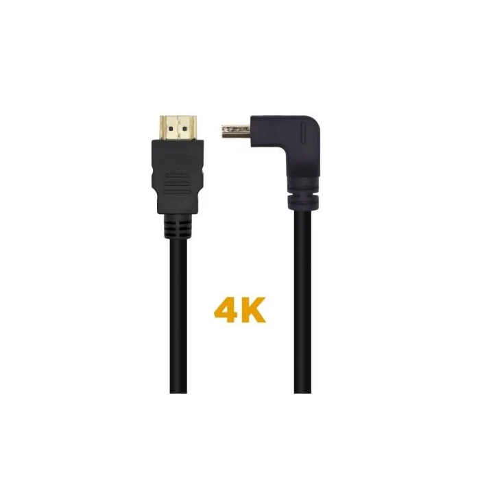 AISENS - CABLE HDMI V2.0 ACODADO PREMIUM ALTA VELOCIDAD / HEC 4K@60HZ 18GBPS, A/M-A/M, NEGRO, 1.0M