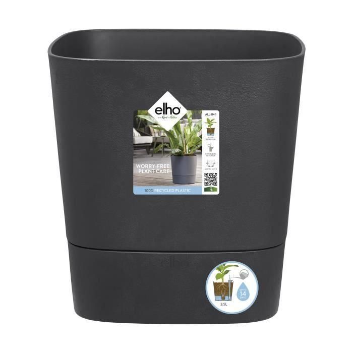 ELHO - Maceta - Greensense Aqua Care Square 30 - Gris carbón - Interior/exterior - Ø 29,5 x H 30,2 cm ELHO - Maceta - Greensense Aqua Care Square 30 - Gris carbón - Interior/exterior - Ø 29,5 x H 30,2 cm