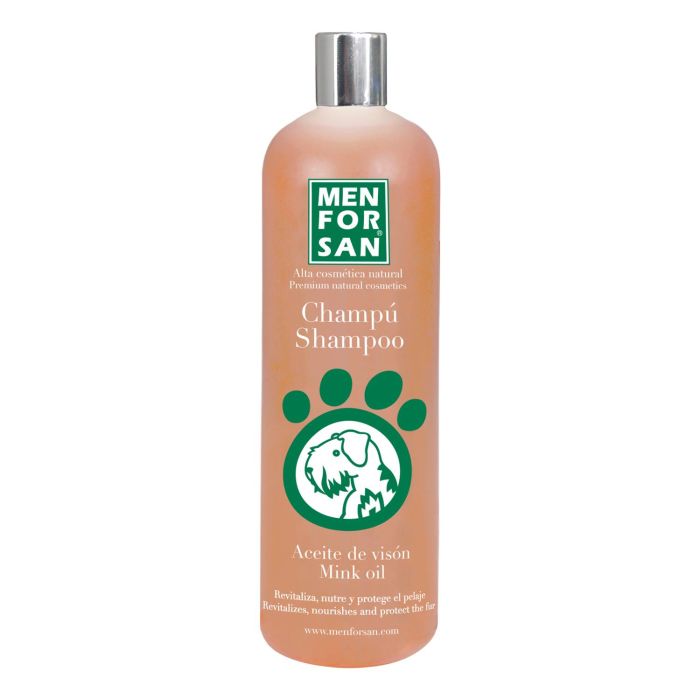 Men For San Champú Aceite de Visón 1L para Perros de Pelo Largo Seco y Dañado - Nutrición Intensa, Brillo y Suavidad, Aroma Naranja