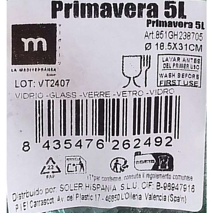 Inde Botella de Vidrio 5L "Primavera Grabada" - Ø 18.5 x 31 cm (2 Unidades) 1