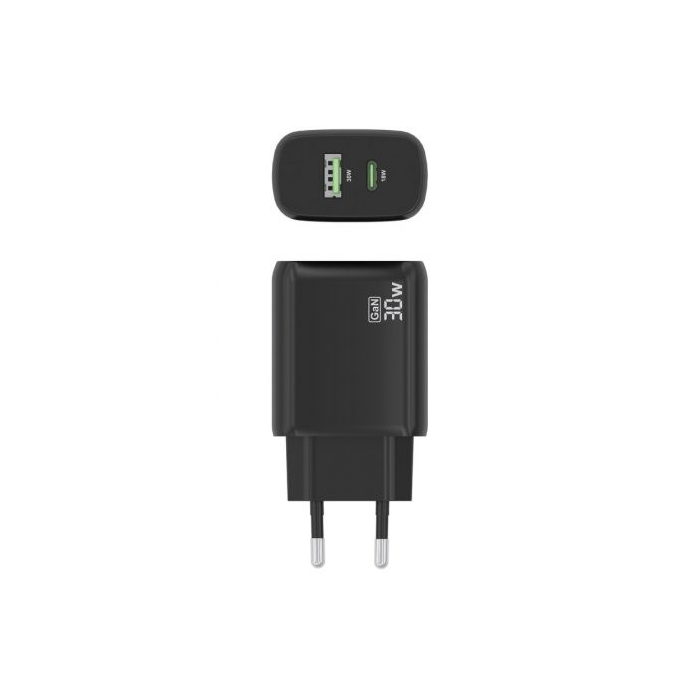 Cargador GaN de Pared Aisens A110-0924/ 1xUSB Tipo-C/ 1xUSB/ 30W/ Negro 3