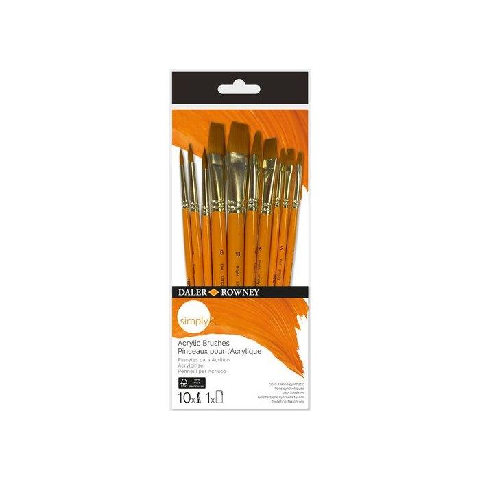 Pincel Daler Rowney Simply Acrilico Mango Corto Set De 10