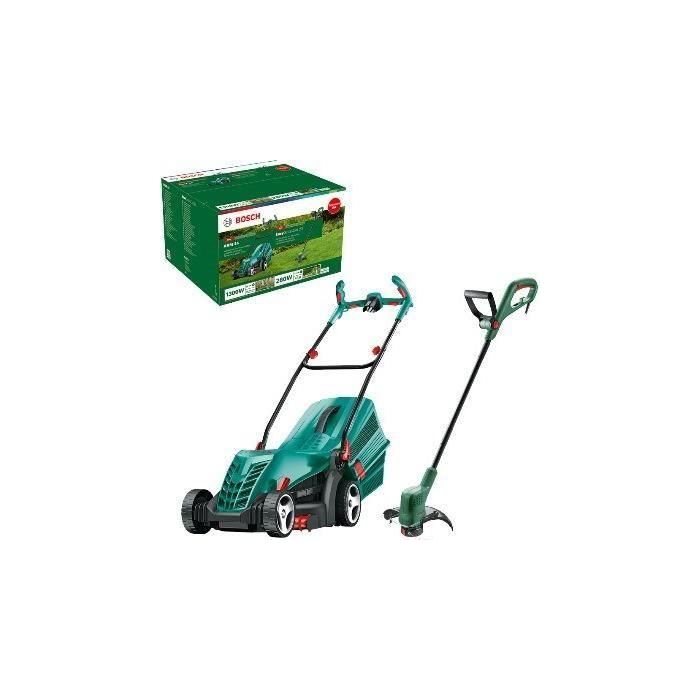 Cortacésped eléctrico BOSCH ARM 34 - ancho de corte 34 cm - 1300W + cortabordes - EasyGrassCut 23 - 280W - diámetro de corte 23 cm 1