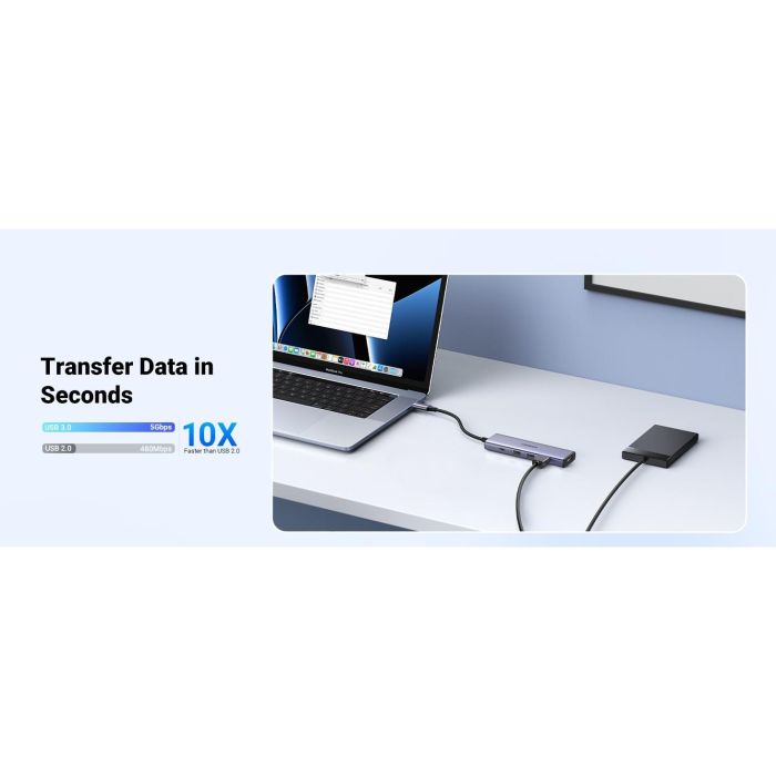 Ugreen Revodok 5-en-1 USB-C Hub con HDMI 4K y 3 Puertos USB-A 3.0 para Conectividad Extensa 6