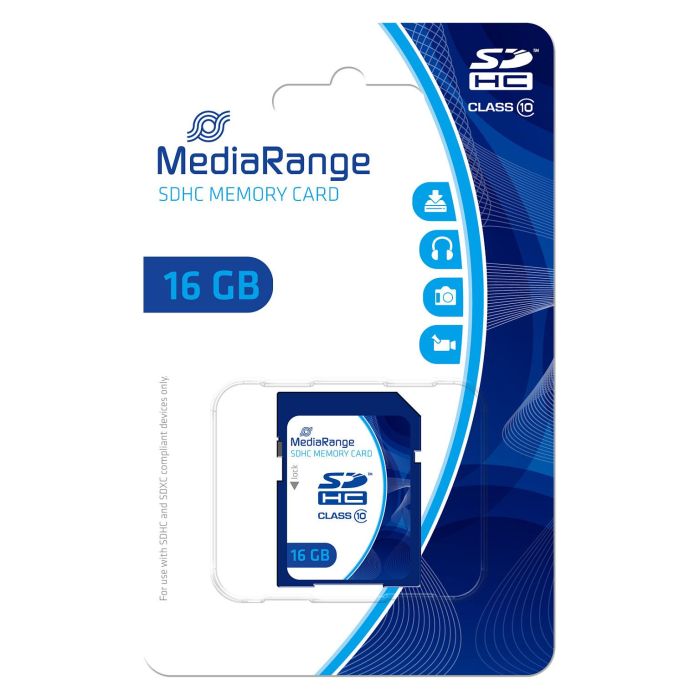 MediaRange MR963 Tarjeta de Memoria SDHC de 16GB Clase 10, Velocidad 45 MB/s, Azul 1