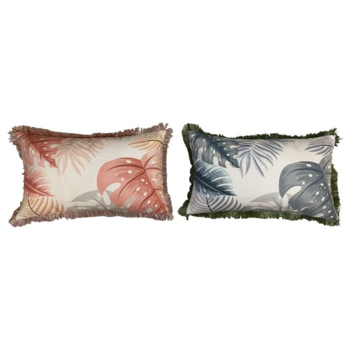 DKD Home Decor Cojín Tropical de Poliéster con Hojas Coral Verde Blanco 50x30x10 cm Juego de 4 Surtidos
