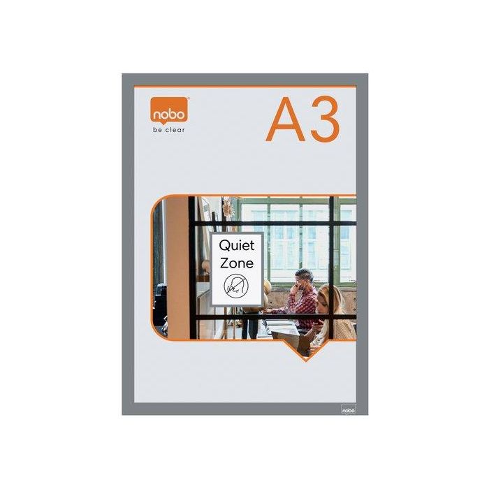 Nobo Marco Porta Anuncios DIN A3 Magnético Autoadhesivo, Color Plata, Pack de 2 Unidades