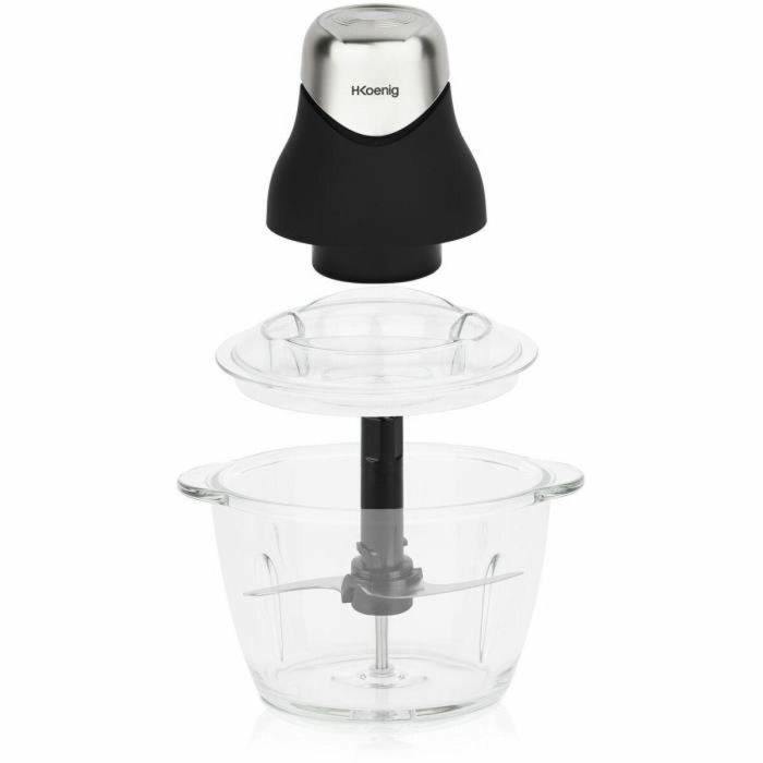 H.Koenig LEO8 Mini Picadora Eléctrica Compacta 320W con Bol de Cristal 1L y Cuchillas de Acero Inoxidable, Negro mate y cromo 4 H.Koenig LEO8 Mini Picadora Eléctrica Compacta 320W con Bol de Cristal 1L y Cuchillas de Acero Inoxidable, Negro mate y cromo 4