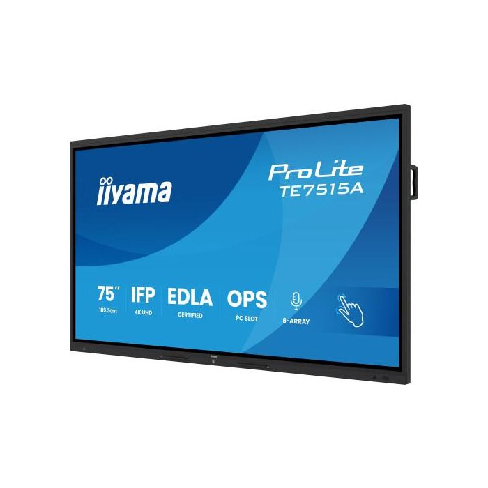 Pantalla Interactiva 75" Edla, Android 14, 16/128Gb Uhd Ips, Mm 2X 20W + 20W Subwr, 2X Hdmi, Dp , 1X Usb-C, 550Cd/M, Horiz , Media Play Usb Ports, Antiglare, Lan, Rs232C, Iiware Wifi-6/Bt 5.0, Ops Slot, Vesa 400X400 (Mount Included) (Te7515A-B1Ag) 2 Pantalla Interactiva 75" Edla, Android 14, 16/128Gb Uhd Ips, Mm 2X 20W + 20W Subwr, 2X Hdmi, Dp , 1X Usb-C, 550Cd/M, Horiz , Media Play Usb Ports, Antiglare, Lan, Rs232C, Iiware Wifi-6/Bt 5.0, Ops Slot, Vesa 400X400 (Mount Included) (Te7515A-B1Ag) 2