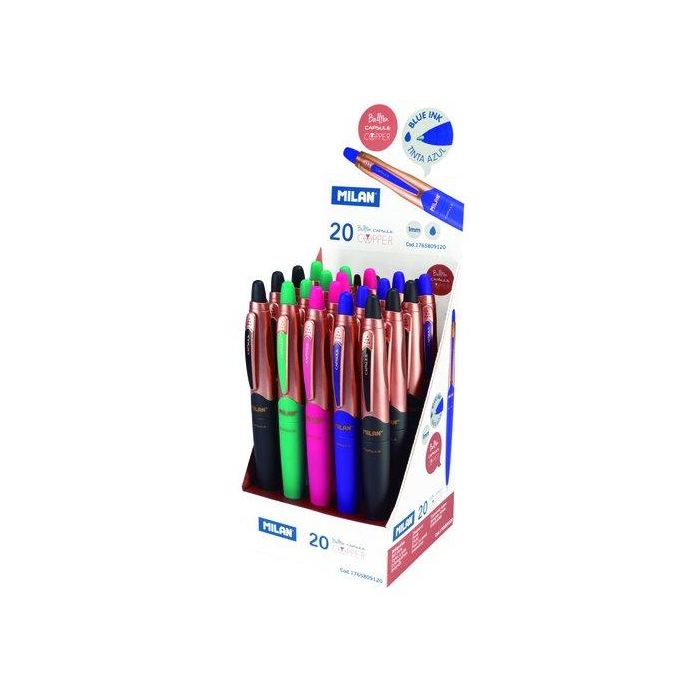 Boligrafo Milan Retractil Capsule Ballpen Copper Azul Expositor De 20