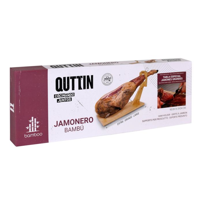 Quttin Soporte Jamonero de Bambú – Base para Cortar Jamón Curado, 48.6 x 16.5 x 5.4 cm (8 Unidades) 2