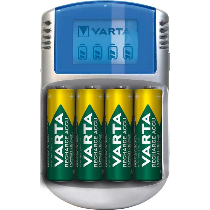 Varta LCD Charger Cargador de Pilas AA y AAA con Pantalla LCD, Incluye 4 Pilas AA 2600mAh y Adaptador 12V