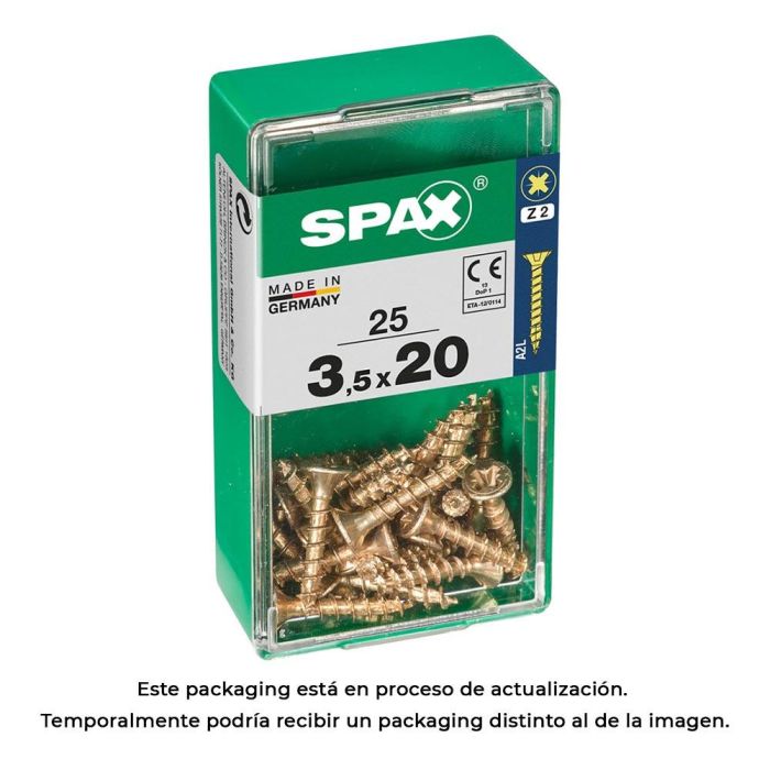 Spax Tornillo Madera Cabeza Plana Yellox 3,5x20mm Rosca Completa Ranura Cruz Z2 4Cut 25 unid. Ref. 4081020350201 Spax Tornillo Madera Cabeza Plana Yellox 3,5x20mm Rosca Completa Ranura Cruz Z2 4Cut 25 unid. Ref. 4081020350201