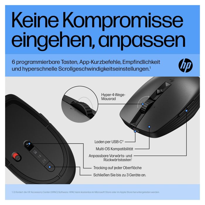 HP Ratón Inalámbrico Recargable 710, Ambidextro, RF Wireless + Bluetooth, 3000 DPI, 7 Botones, Negro HP Ratón Inalámbrico Recargable 710, Ambidextro, RF Wireless + Bluetooth, 3000 DPI, 7 Botones, Negro