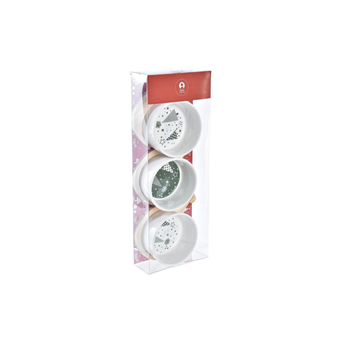 DKD Home Decor Set de 3 Aperitivo Navidad Tradicional, Bandejas/Platos de Gres y Bambú, Verde, Natural y Blanco, 31x11.7x4.7 cm
