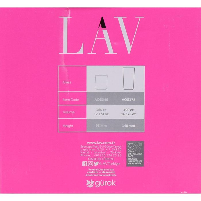 Lav Set 6 Vasos Altos 490cc Assos 14,8 cm Alto 8 cm Ancho (8 Cajas) 3