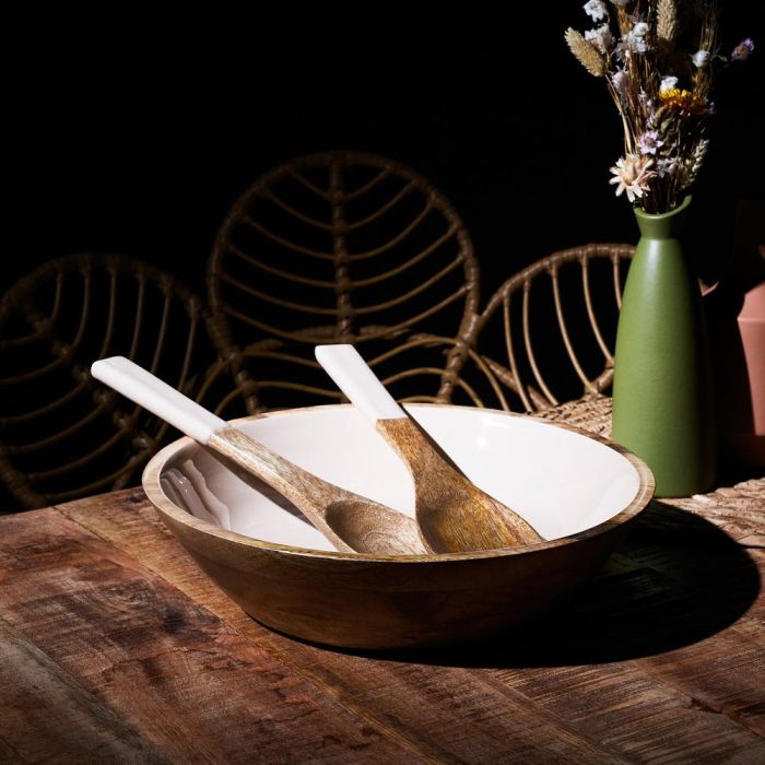 Home Deco Factory Ensaladera Dune Crema Colección Mirage de Madera de Mango Diámetro 33 cm x 7.5 cm Alto 5 Home Deco Factory Ensaladera Dune Crema Colección Mirage de Madera de Mango Diámetro 33 cm x 7.5 cm Alto 5