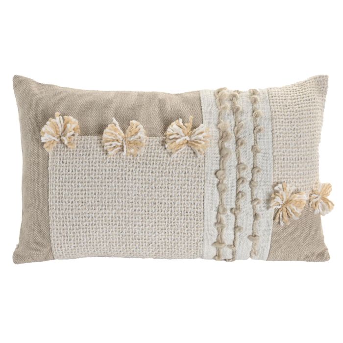 DKD Home Decor Cojín Decorativo Estilo Boho de Algodón Beige 30x50 cm, Hecho a Mano, Pack de 2 Unidades, con Cremallera, Gramaje 350 grs