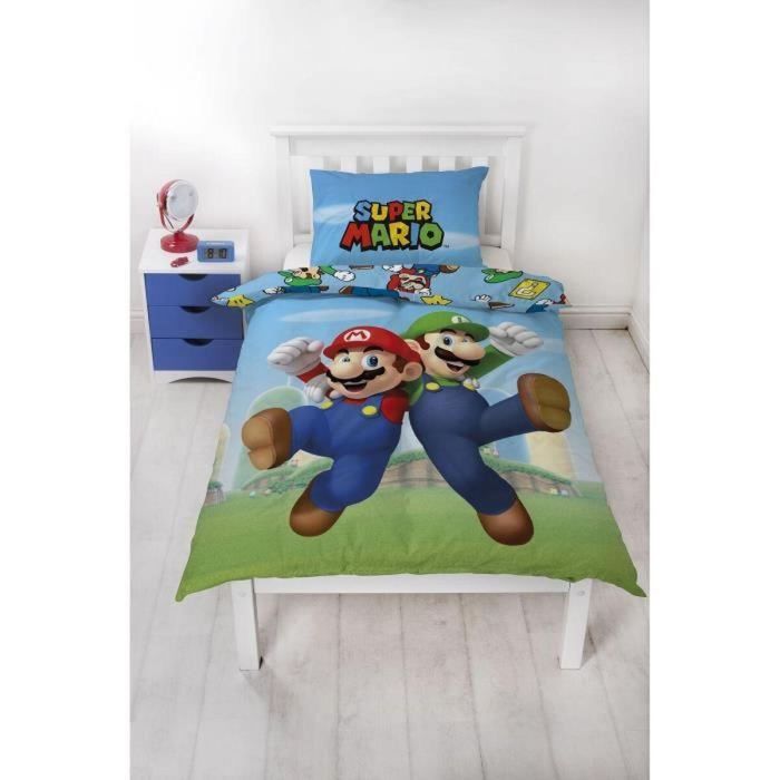 Mario Bros AAARQ16160 - Juego de Cama Microfibra Mario y Luigi - 1 Funda Nórdica 140x200 cm + 1 Funda Almohada 63x63 cm 1