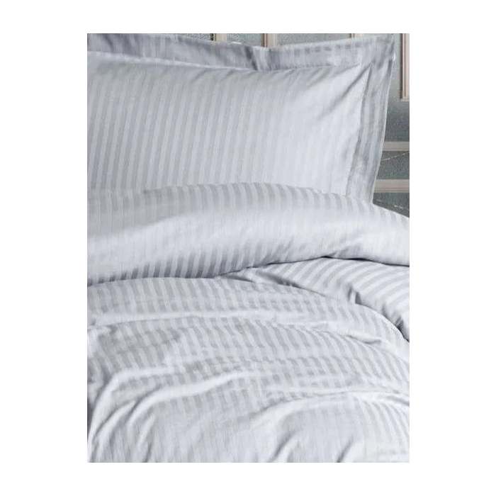 Aucune Juego de Cama Satén 1 Funda Nórdica 140x200 cm + 1 Funda de Almohada 60x60 cm Estampado Rayas Grises - AUC8684283970148