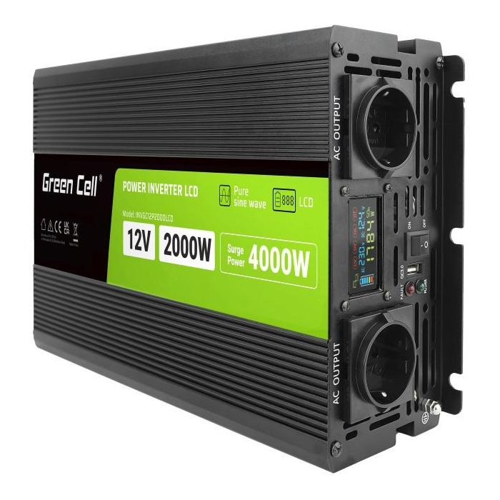 Green Cell KFZ Spannungswandler Power Inverter 12V > 230V 2000W/4000W Display 0 Green Cell KFZ Spannungswandler Power Inverter 12V > 230V 2000W/4000W Display 0