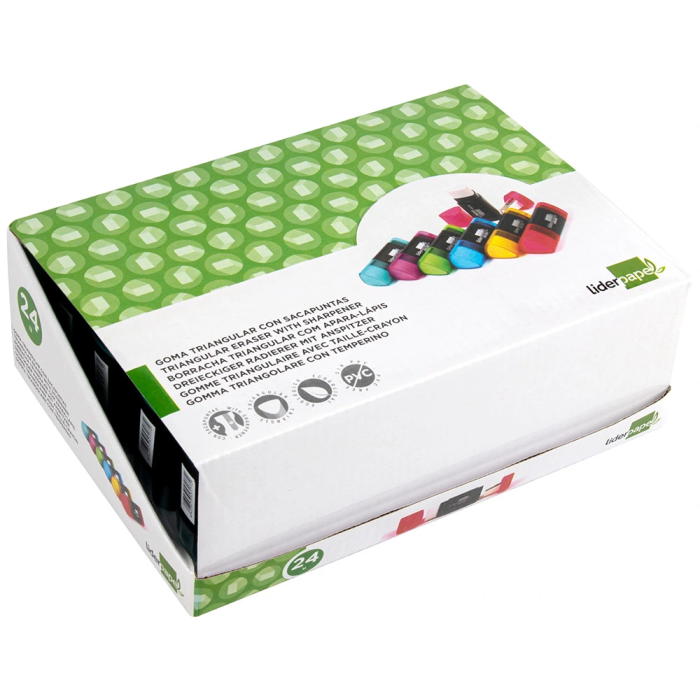 Liderpapel Goma de Borrar Triangular con Sacapuntas Ecológica sin PVC Colores Surtidos 4