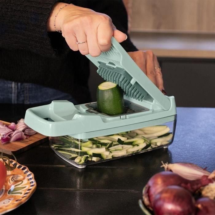 Livoo MEN435 Mandolina multifunción de cocina, 8 cuchillas de acero inoxidable, bandeja recolectora de 1,5 L para corte seguro 5