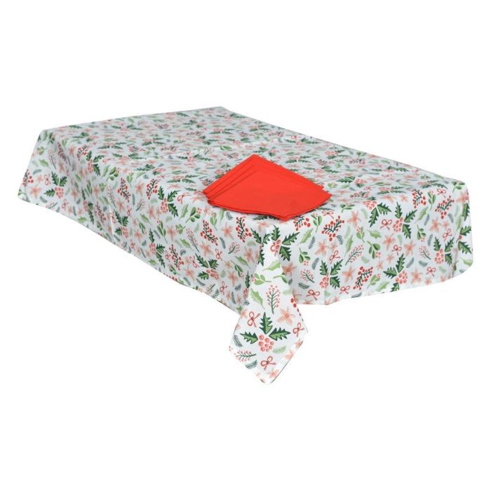 Mantel Navidad Tradicional DKD Home Decor Verde Rojo 150 x 0.2 x 150 cm Set de 5