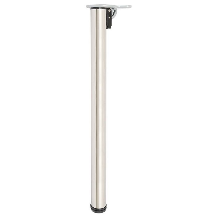 Herrajes Alk Pata de Mesa Plegable y Regulable de Acero Ø50 Níquel Satinado Altura 710-740mm Abatible 90º