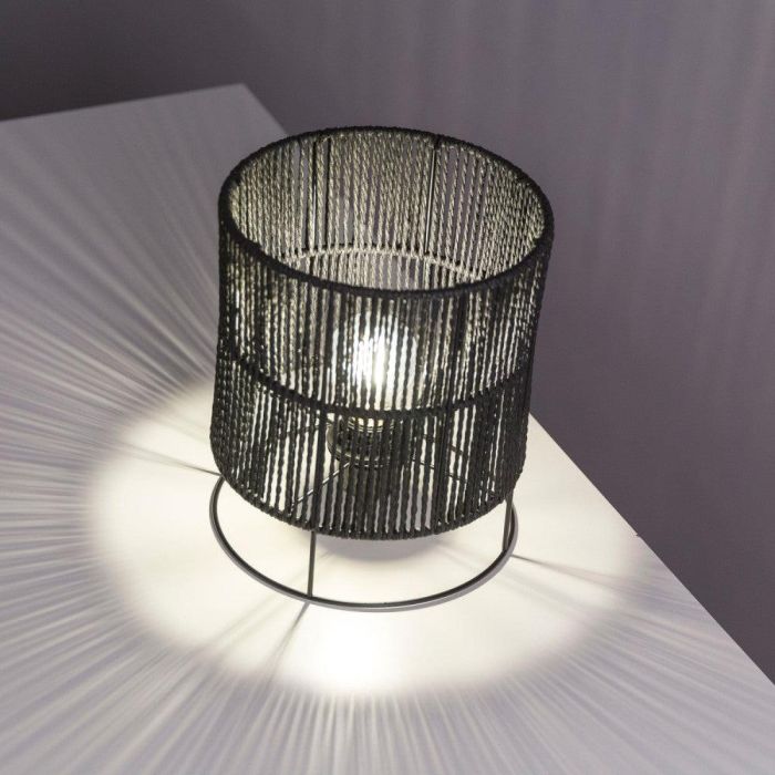 Lámpara de Mesa Ratán Bayamo SKD-T1019 | Diseño Boho-Chic Natural con Base de Metal Negro | Ideal para Bombilla E27 2