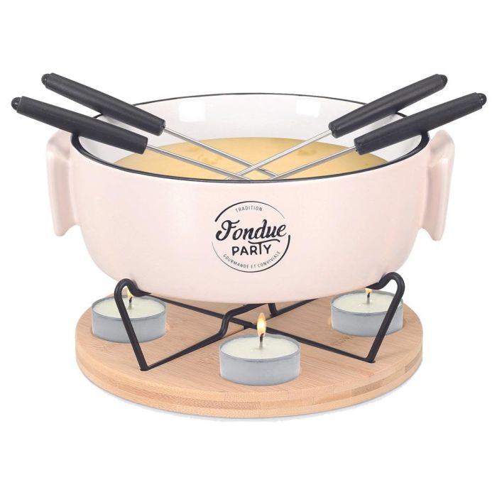 Cook Concept Fondue Para 4 Personas Table En Fête con 4 pinchos, olla cerámica y bandeja bambú 2