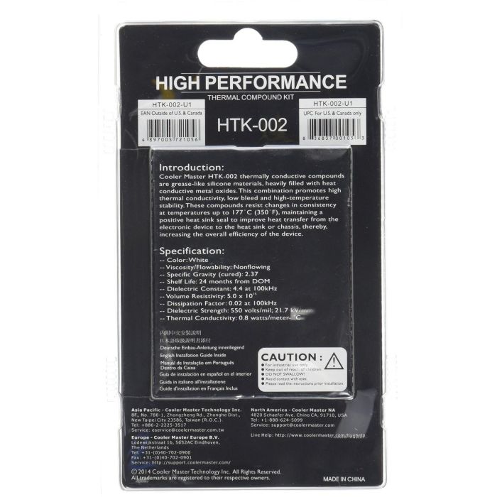 Cooler Master HTK 002 Pasta térmica, compuesto de silicona graso de alta conductividad, estable hasta 177°C 2 Cooler Master HTK 002 Pasta térmica, compuesto de silicona graso de alta conductividad, estable hasta 177°C 2