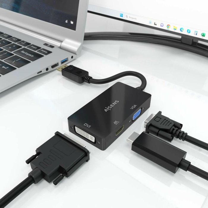 AISENS - CONVERSOR DISPLAYPORT V1.2 A VGA/DVI/HDMI, DP 1.2/M-VGA/H-DVI/H-HDMI/H 4K, NEGRO, 15CM 10