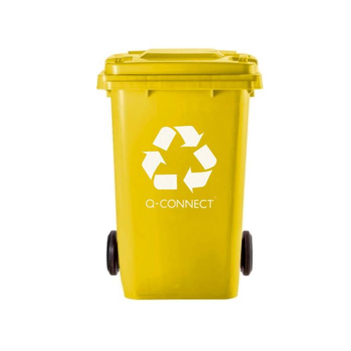 Papelera Contenedor Q-Connect Plastico Amarillo Para Plasticos Y Envases Metalicos 100 L Con Tapa Y Ruedas 750x470x370 mm 2